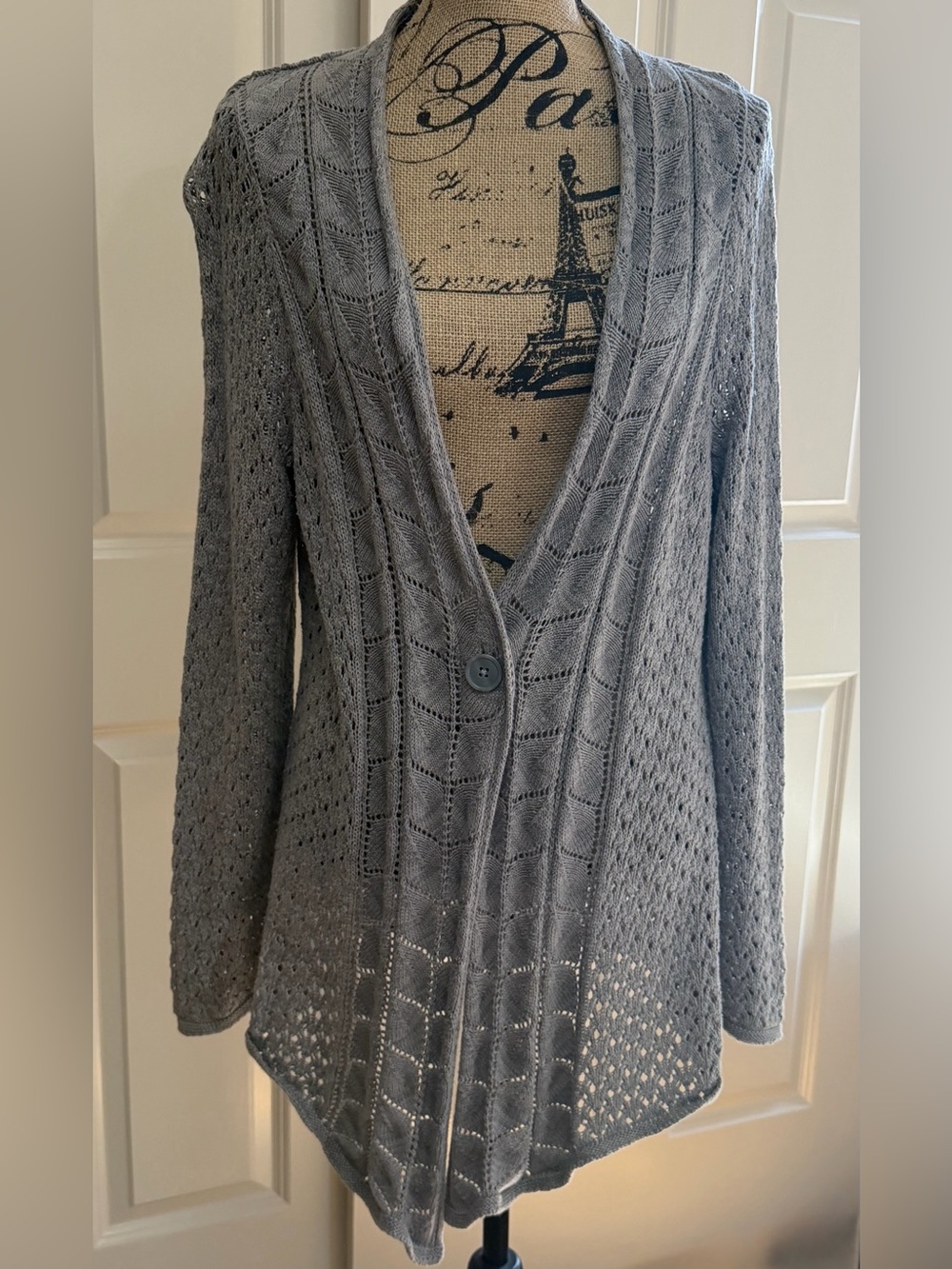 979: Croft & Barrow Gray Open-Knit Shawl Collar Cardigan - 1X